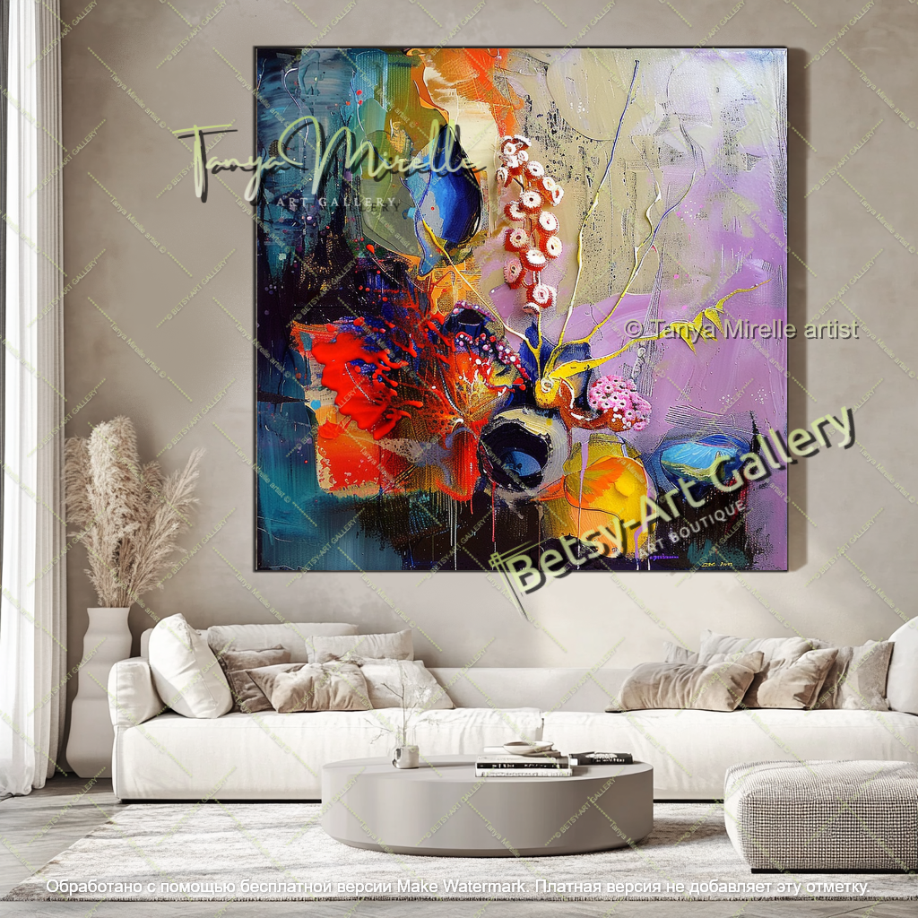 Abstract Modern Underwater World Painting, Textured Oil Canvas