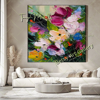 Large Modern Floral Canvas Art Textured Painting