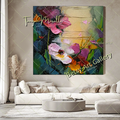 Large Modern Floral Canvas Art Textured Painting