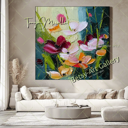 Large Modern Floral Canvas Art Textured Painting