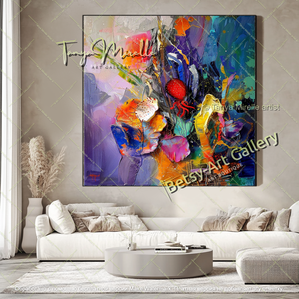 Abstract Modern Underwater World Painting, Textured Oil Canvas