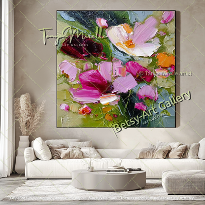 Textured Floral Canvas Art Modern Decor