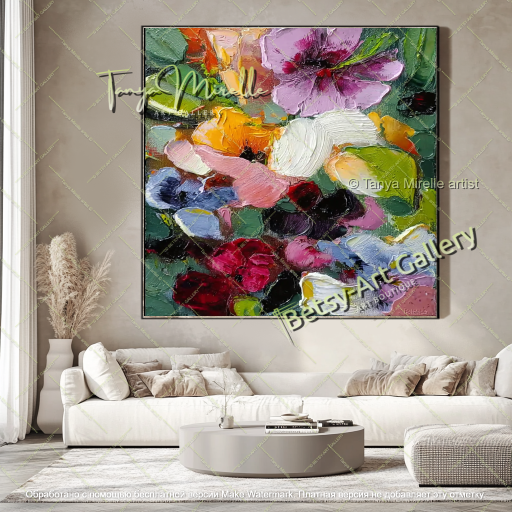 Textured Floral Canvas Art Modern Decor