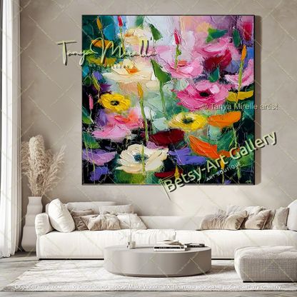 Bold Abstract Floral Oil Painting Large Wall Art