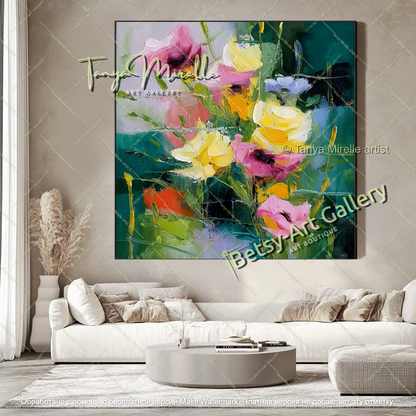 Bold Abstract Floral Oil Painting Large Wall Art