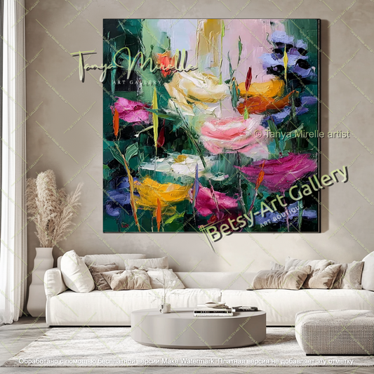 Bold Abstract Floral Oil Painting Large Wall Art