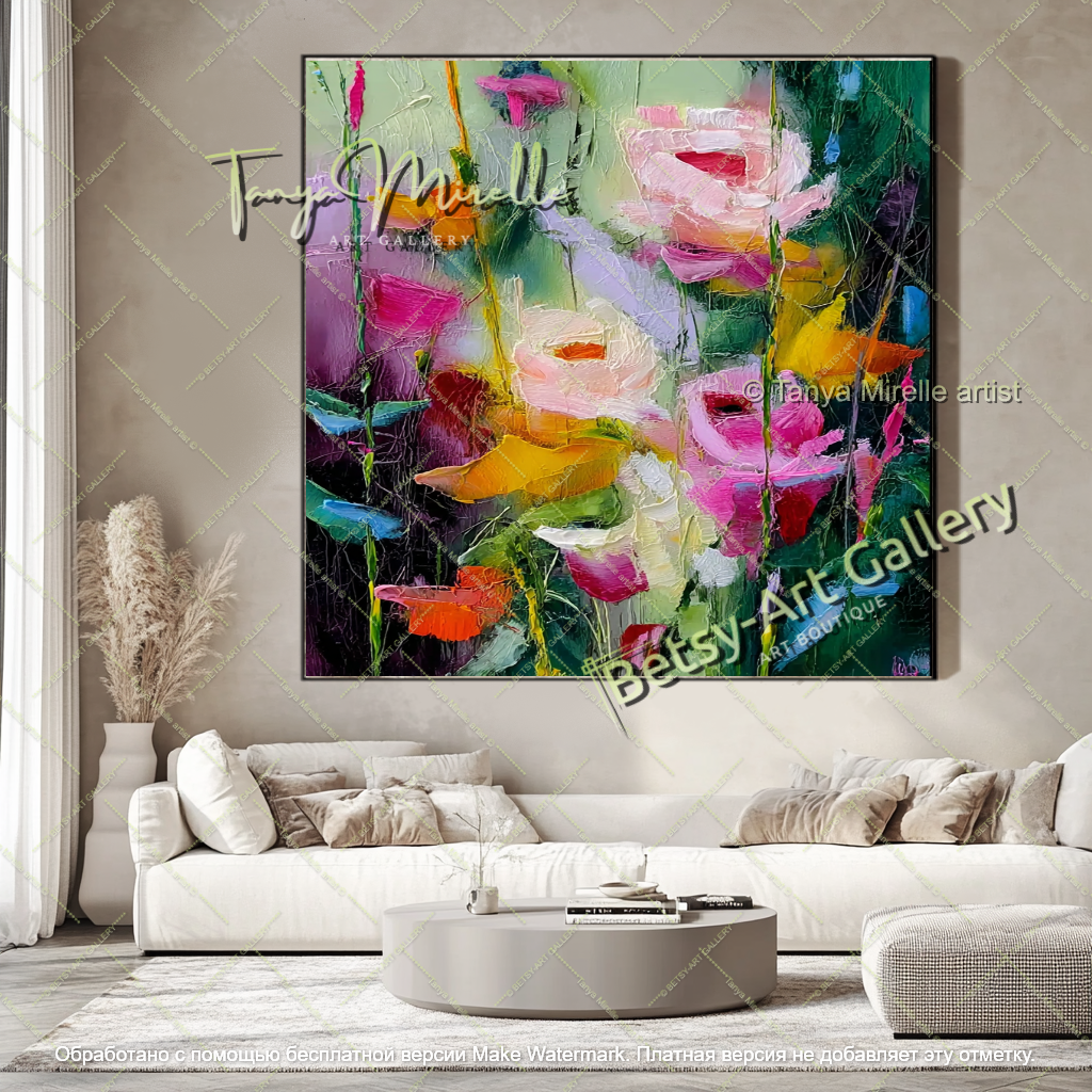 Bold Abstract Floral Oil Painting Large Wall Art