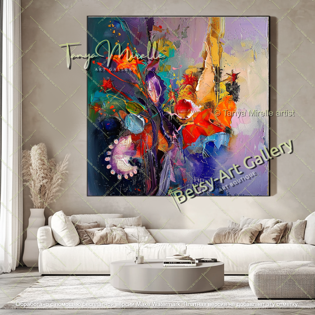 Abstract Underwater Floral Canvas Painting Large Wall Art