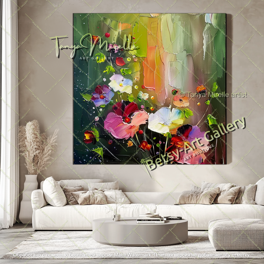 Oversized Floral Wall Art Contemporary Painting