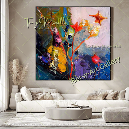 Abstract Underwater Floral Canvas Painting Large Wall Art