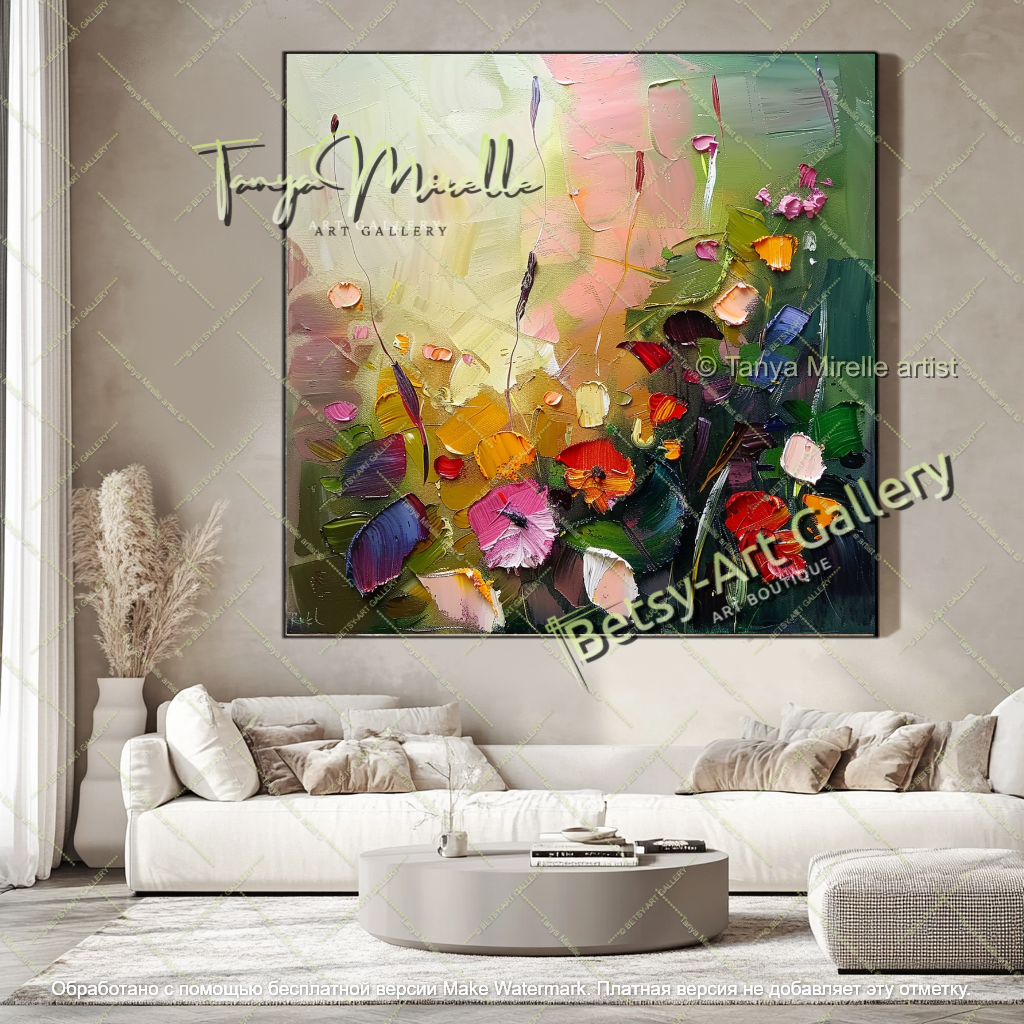 Oversized Floral Wall Art Contemporary Painting