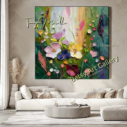 Modern Abstract Flower Art Textured Canvas