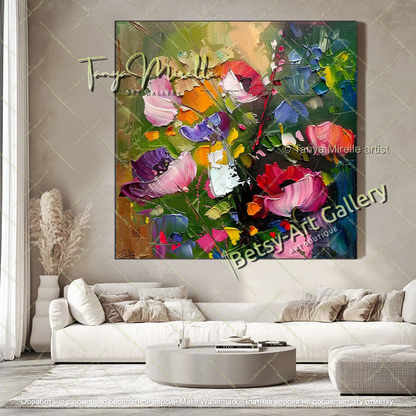 Modern Abstract Flower Art Textured Canvas