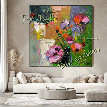 Modern Abstract Flower Art Textured Canvas