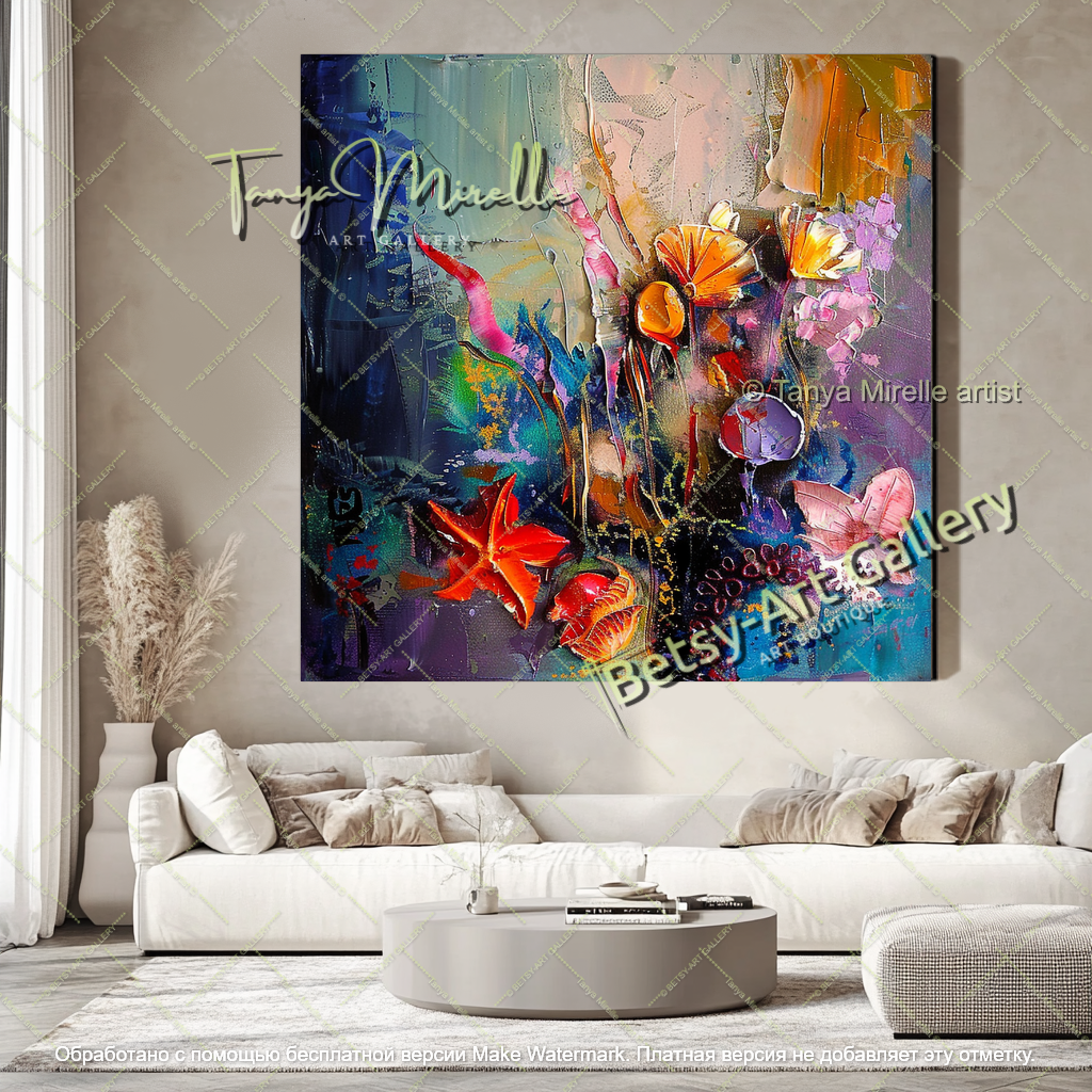 Abstract Underwater Floral Canvas Painting Large Wall Art