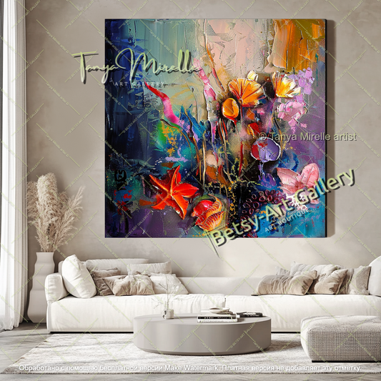 Abstract Underwater Floral Canvas Painting Large Wall Art