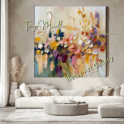 Contemporary Flower Canvas Art Textured Painting