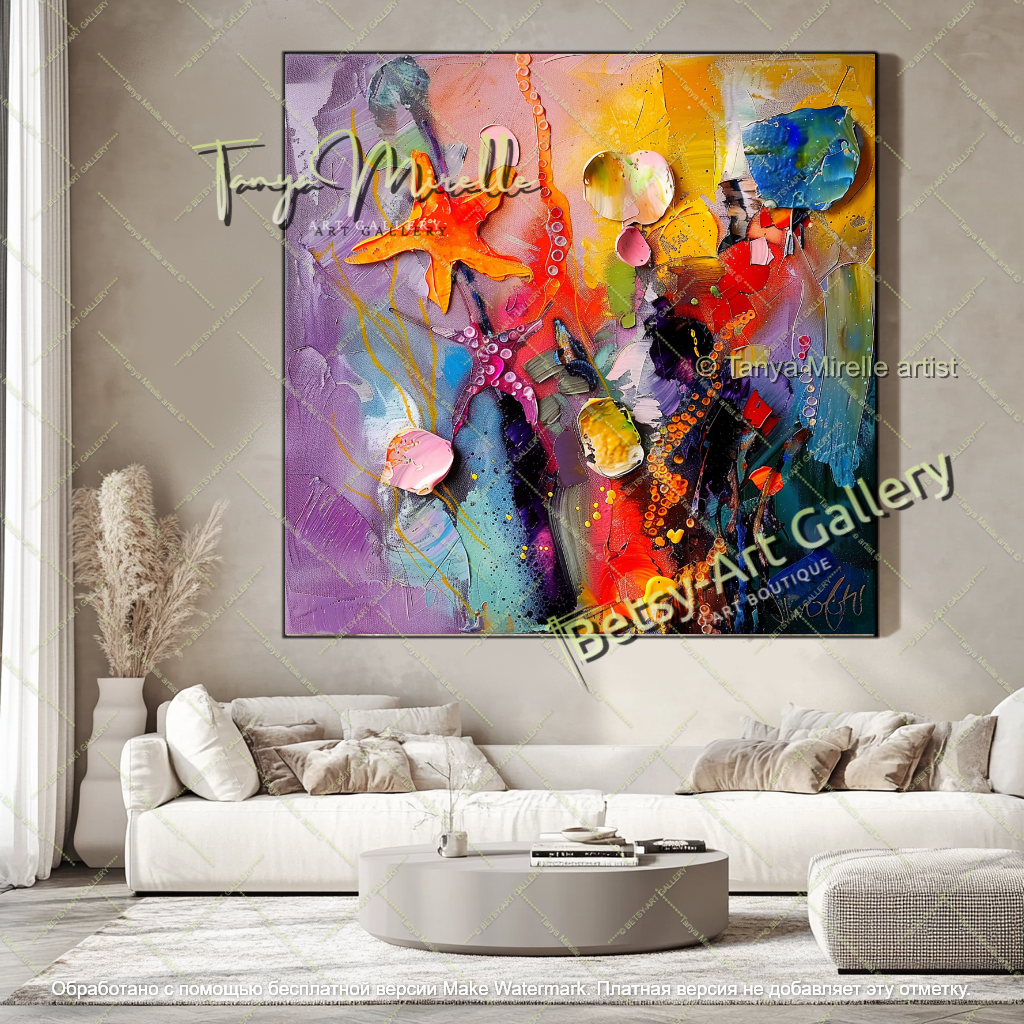 Abstract Underwater Floral Canvas Painting Large Wall Art