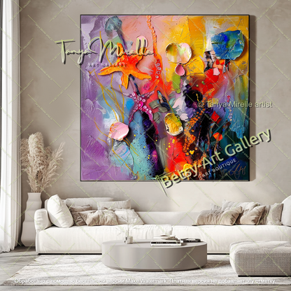 Abstract Underwater Floral Canvas Painting Large Wall Art