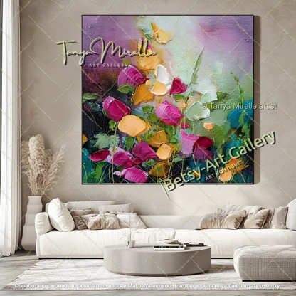 Textured Floral Abstract Canvas Art for Living Room