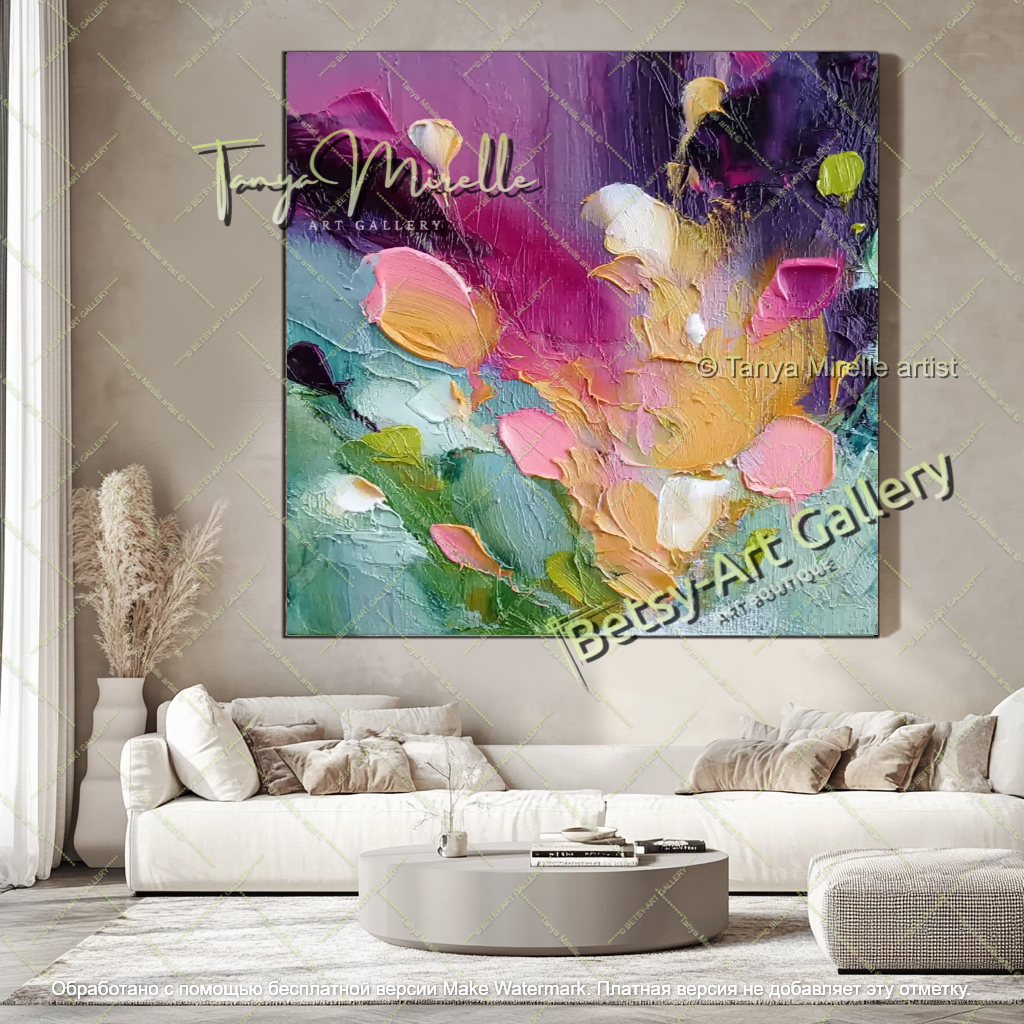 Textured Floral Abstract Canvas Art for Living Room