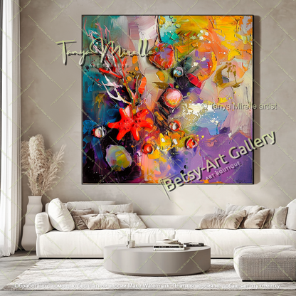 Textured Underwater Floral Wall Art Modern Oversized Canvas