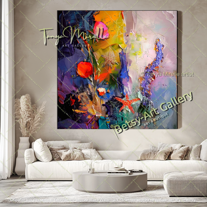 Textured Underwater Floral Wall Art Modern Oversized Canvas