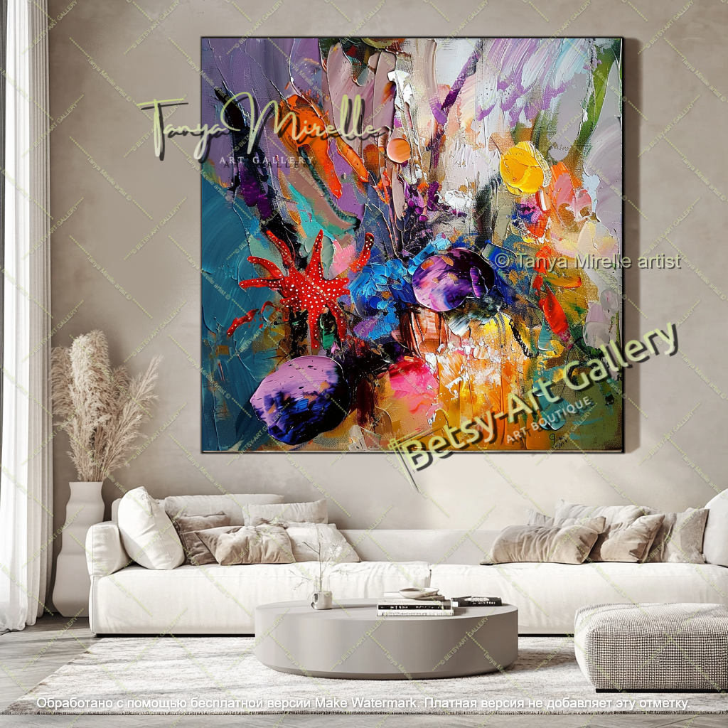 Textured Underwater Floral Wall Art Modern Oversized Canvas