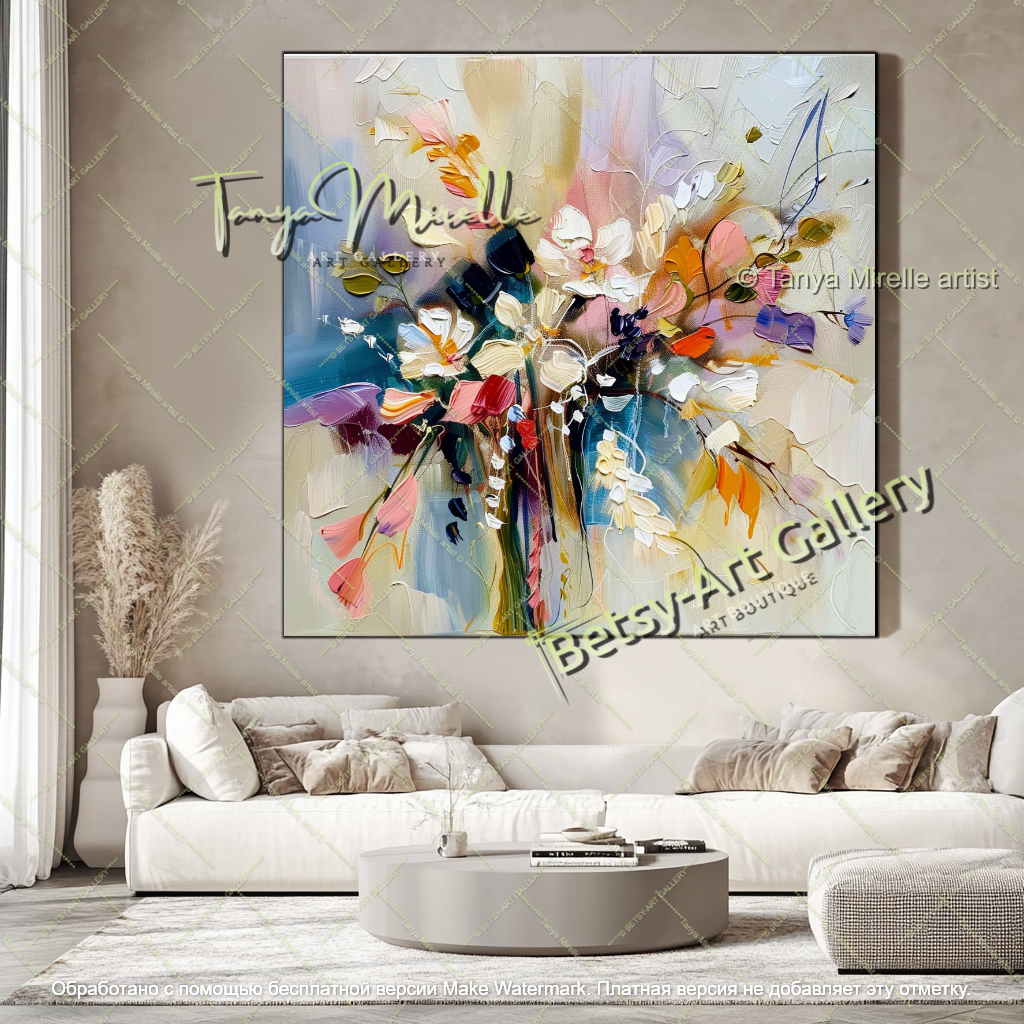 Large Abstract Floral Painting Modern Decor