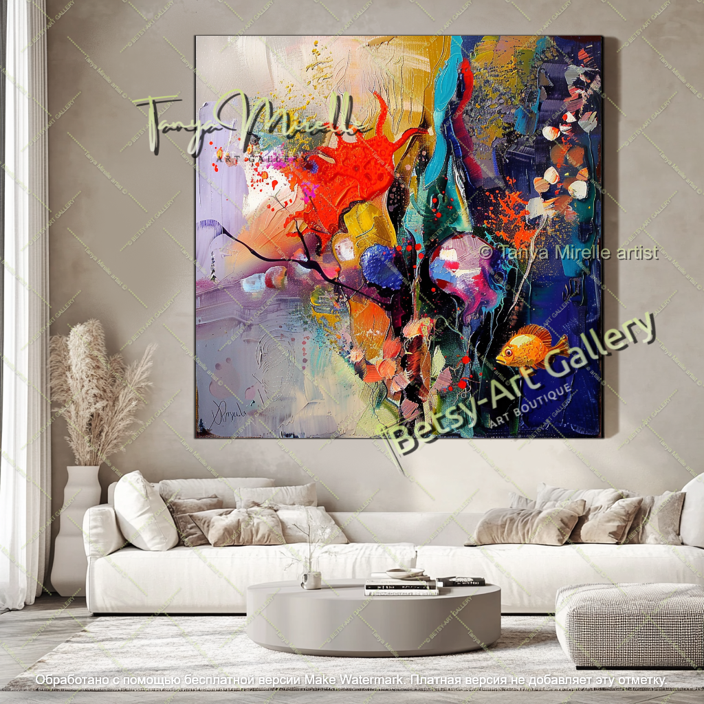 Modern Home Decor Underwater Floral Abstract Painting