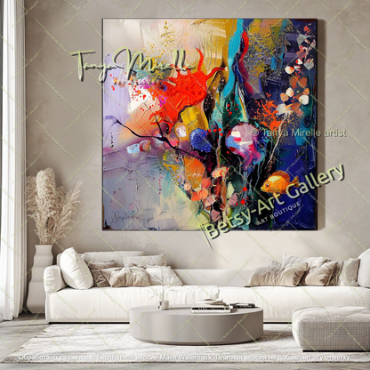 Modern Home Decor Underwater Floral Abstract Painting