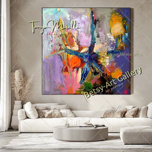 Modern Home Decor Underwater Floral Abstract Painting