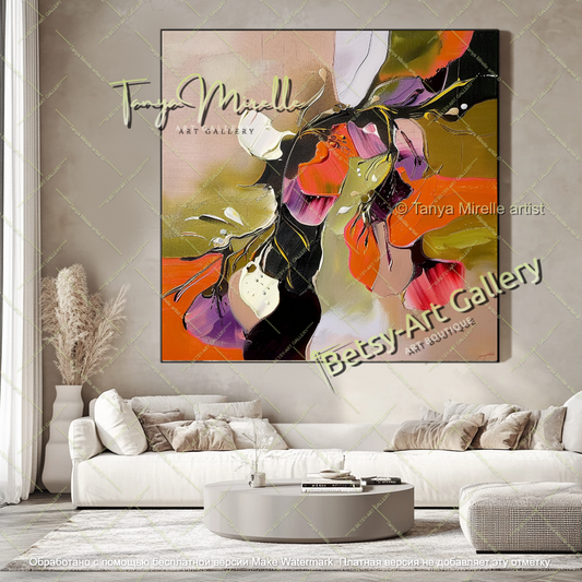 Modern Floral Oil Painting Large Statement Art