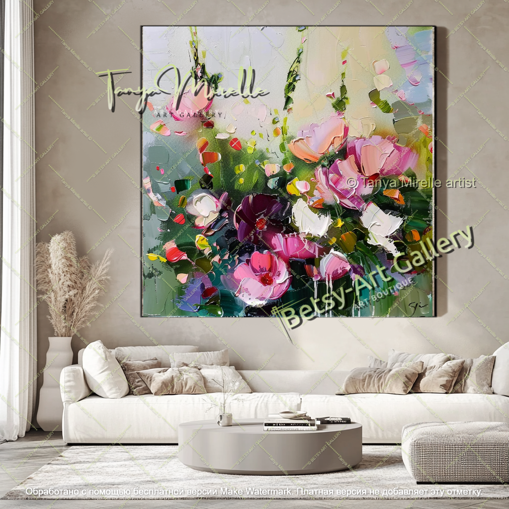 Contemporary Floral Canvas Art Large Painting