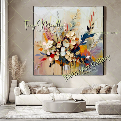 Large Abstract Floral Painting Modern Decor