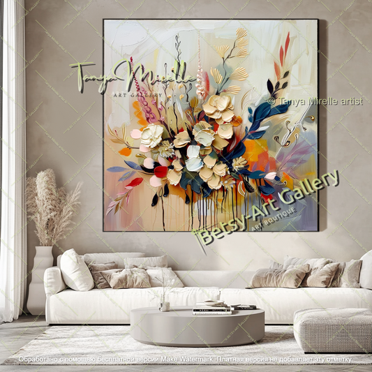 Large Abstract Floral Painting Modern Decor