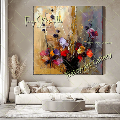 Bold Color Floral Abstract Canvas Painting