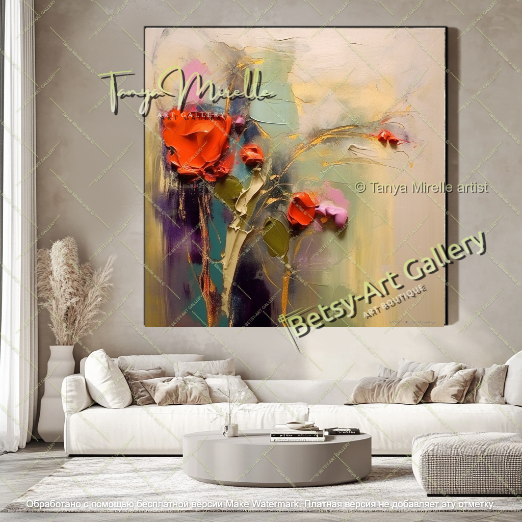 Modern Floral Oil Painting Large Statement Art