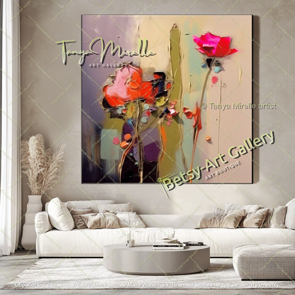 Modern Floral Oil Painting Large Statement Art