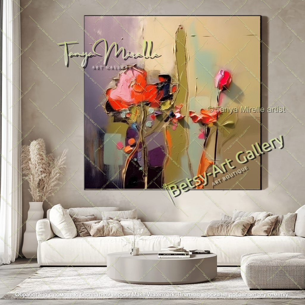 Modern Floral Oil Painting Large Statement Art