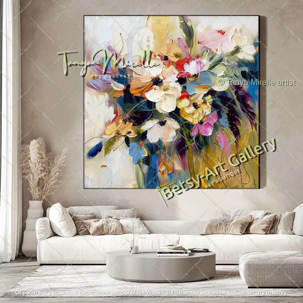 Large Abstract Floral Painting Modern Decor