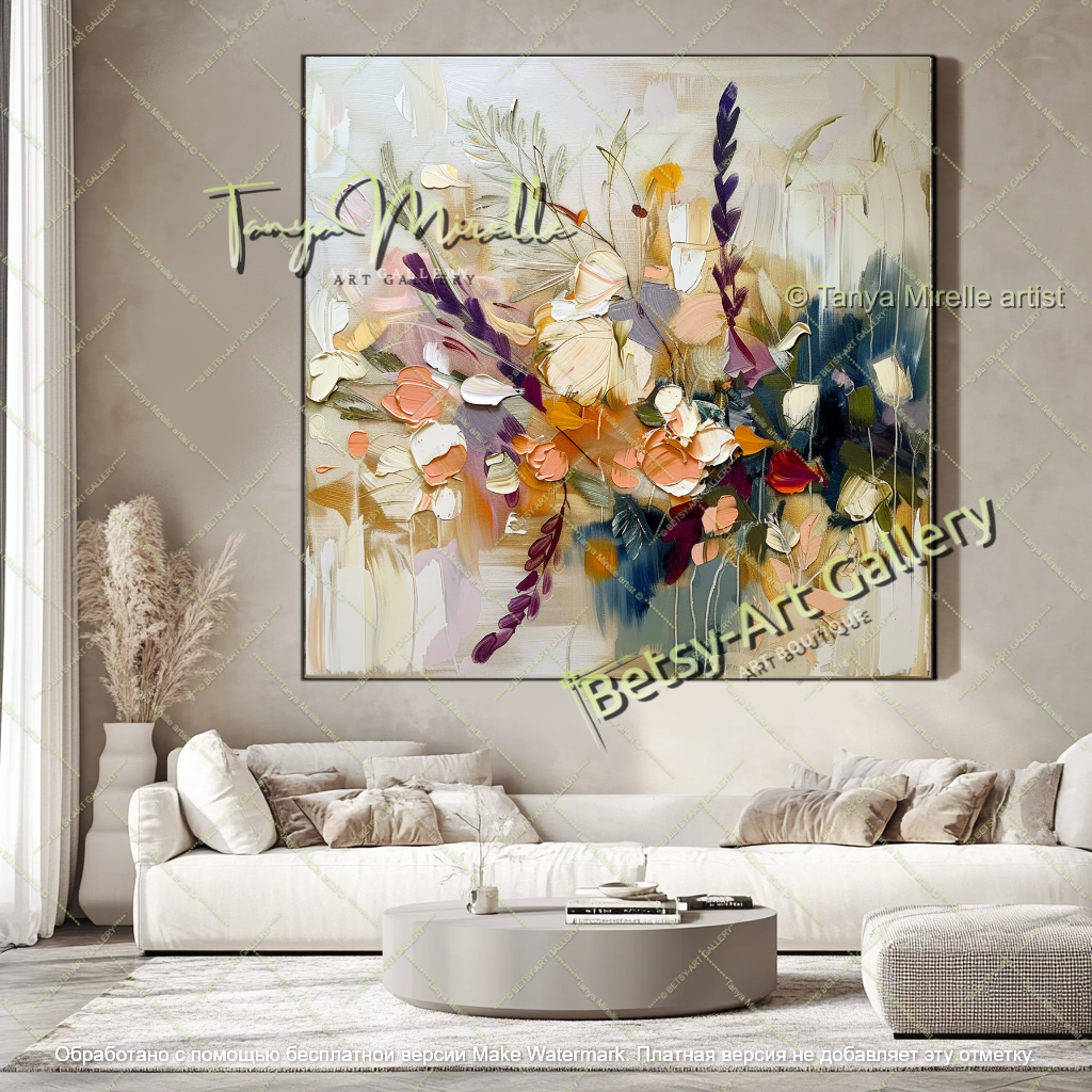 Large Abstract Floral Painting Modern Decor