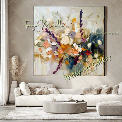 Large Abstract Floral Painting Modern Decor