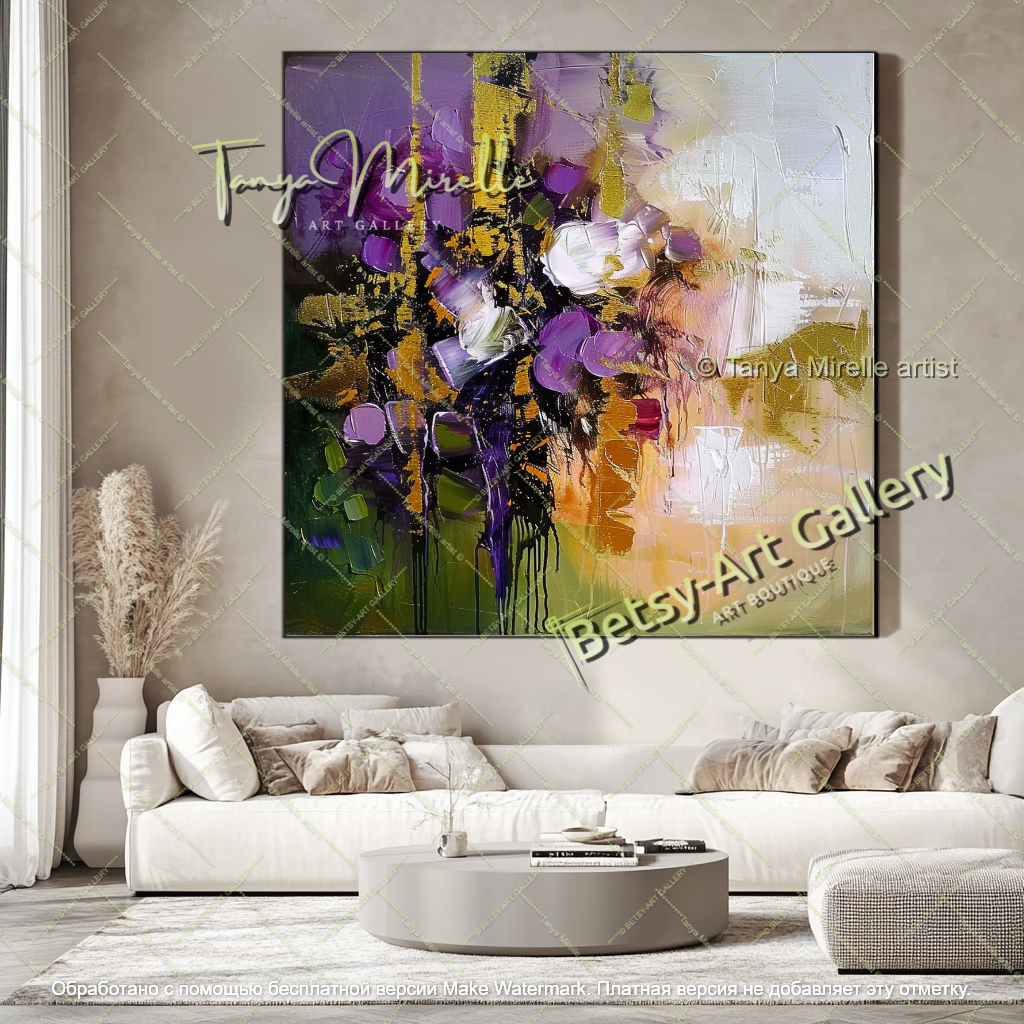Abstract Flower Painting Textured Modern Canvas