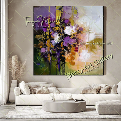 Abstract Flower Painting Textured Modern Canvas