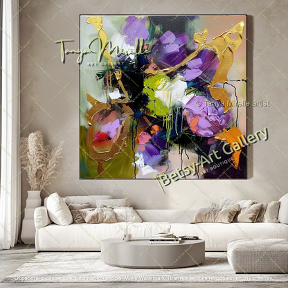 Abstract Flower Painting Textured Modern Canvas