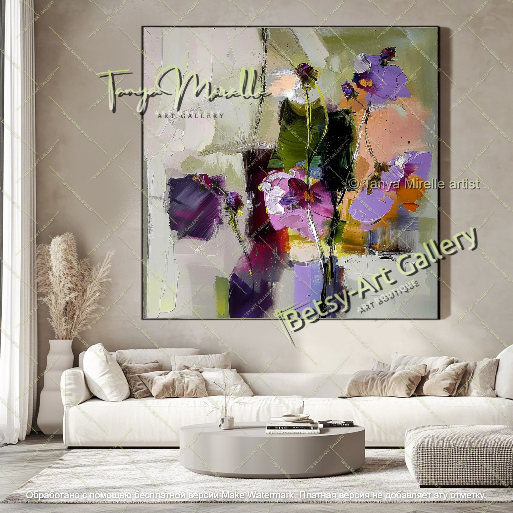 Modern Flower Art Textured Oil Canvas Contemporary Style
