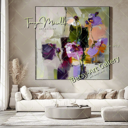 Modern Flower Art Textured Oil Canvas Contemporary Style