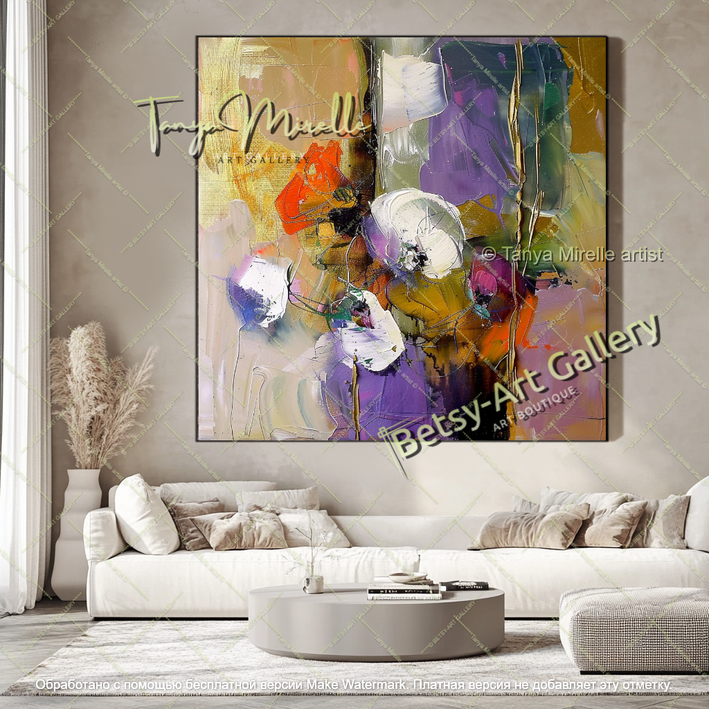 Modern Abstract Floral Artwork Large Canvas