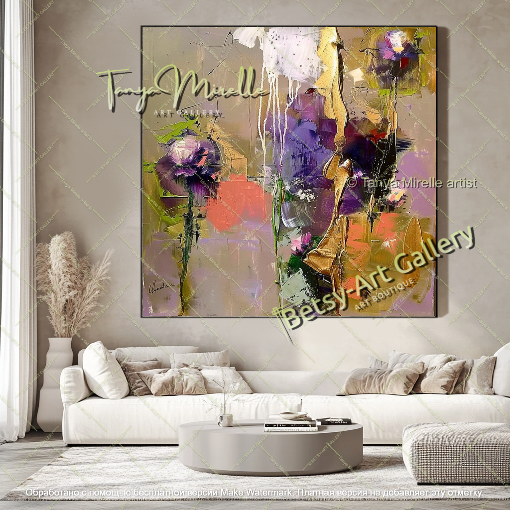 Textured Oil Floral Painting Large Wall Art